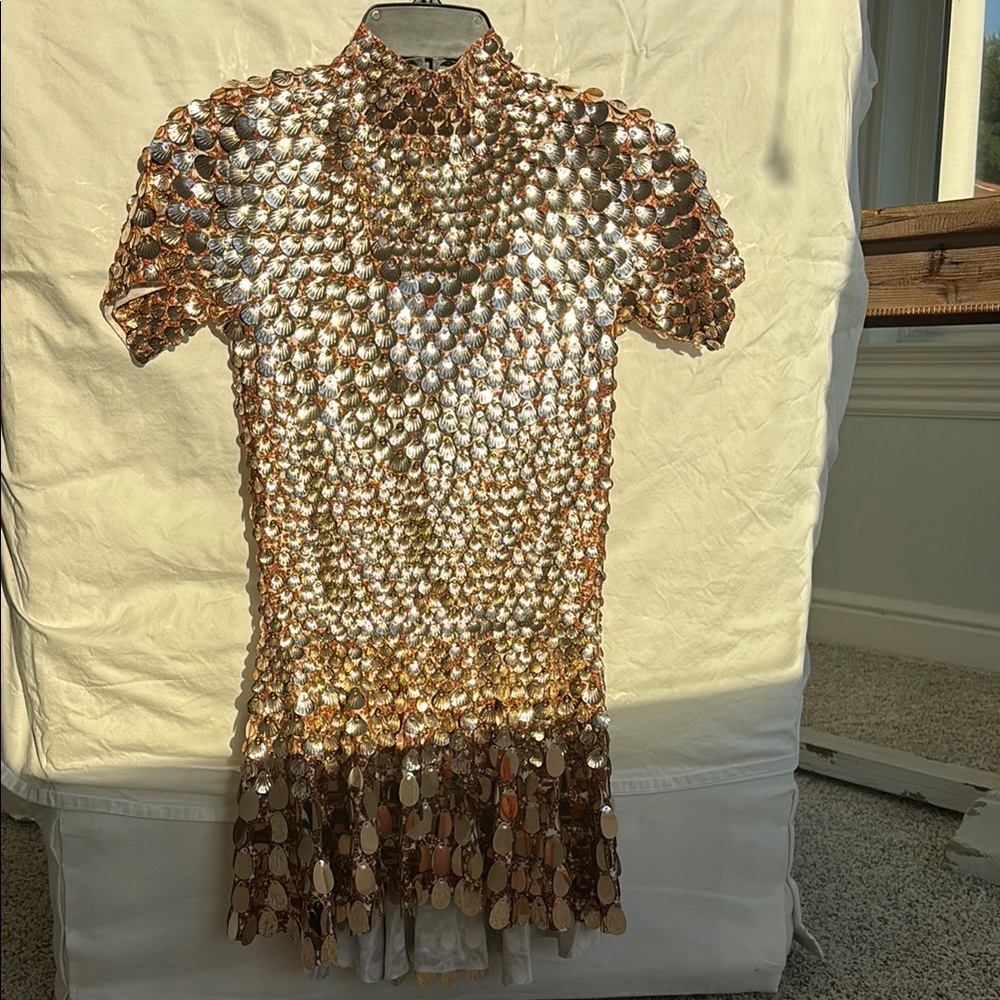 Gold Sequin Mini Dress with Fringe